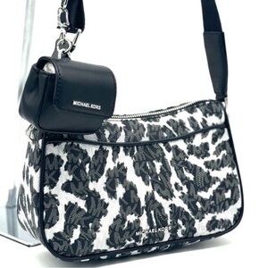 Michael Kors Jet Set Medium Leopard Logo Crossbody Bag W Case for Apple AirPods